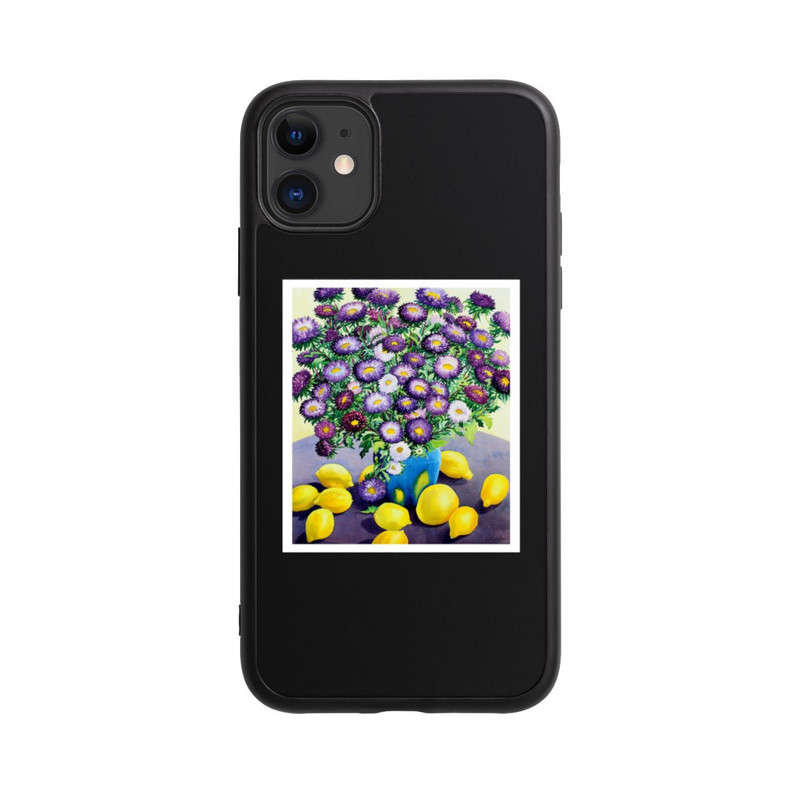 iPhone 11 Base Case Purple Asters and Lemons by Christopher Ryland