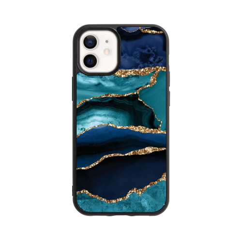 Apple iPhone 12 mini Base Case Dark and Light Blue Marble Gold Glitter Look