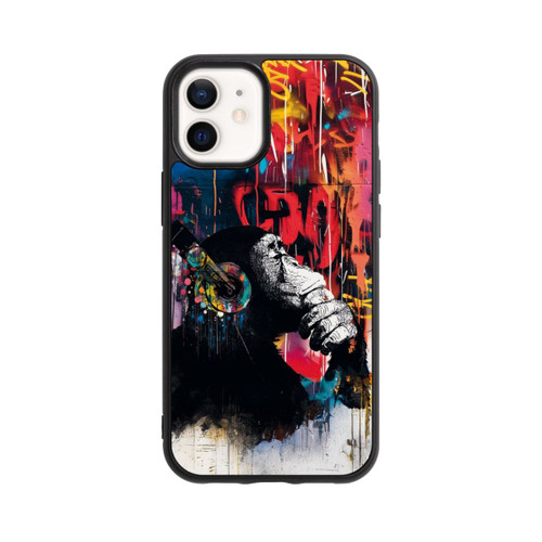 Apple iPhone 12 mini Base Case Affe Stereo Kopfhörer Graffiti Street Art Blau