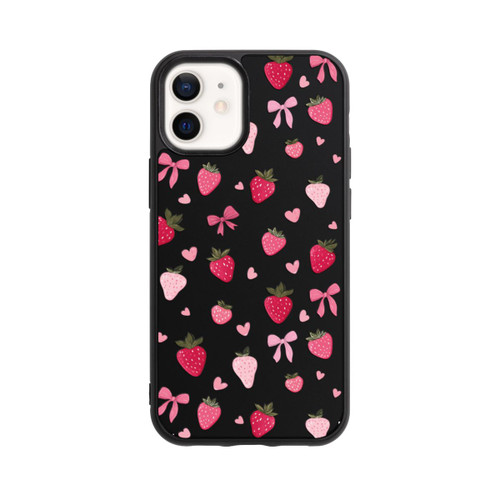 Apple iPhone 12 mini Base Case Erdbeer Herz Schleifen Pink Muster Transparent
