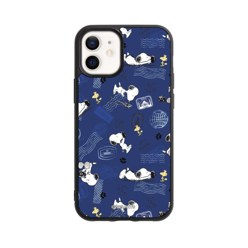 iPhone 12 mini Base Case Peanuts Travel Stamps Pattern Blue