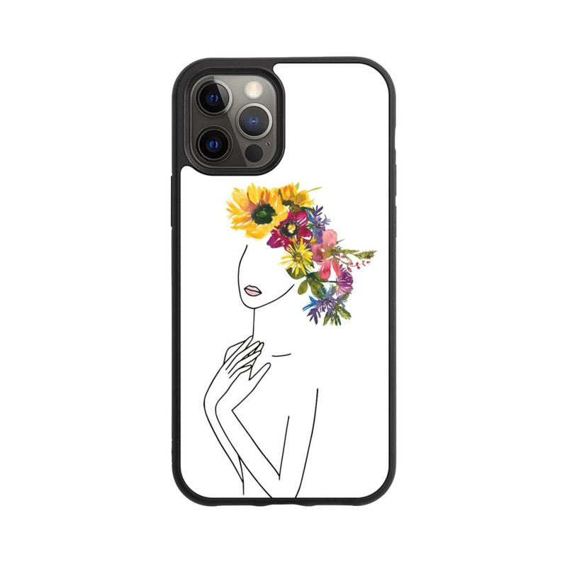 iPhone 12 Pro Base Case Line Art Frau mit Blumenkrone