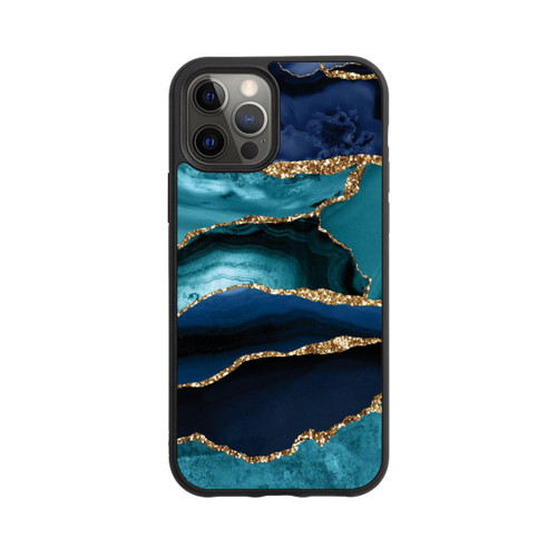 Apple iPhone 12 Pro Base Case Dark and Light Blue Marble Gold Glitter Look