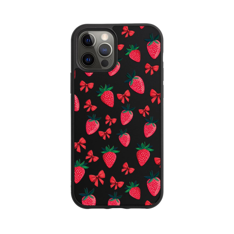 iPhone 12 Pro Base Case Erdbeer Herz Muster Transparent