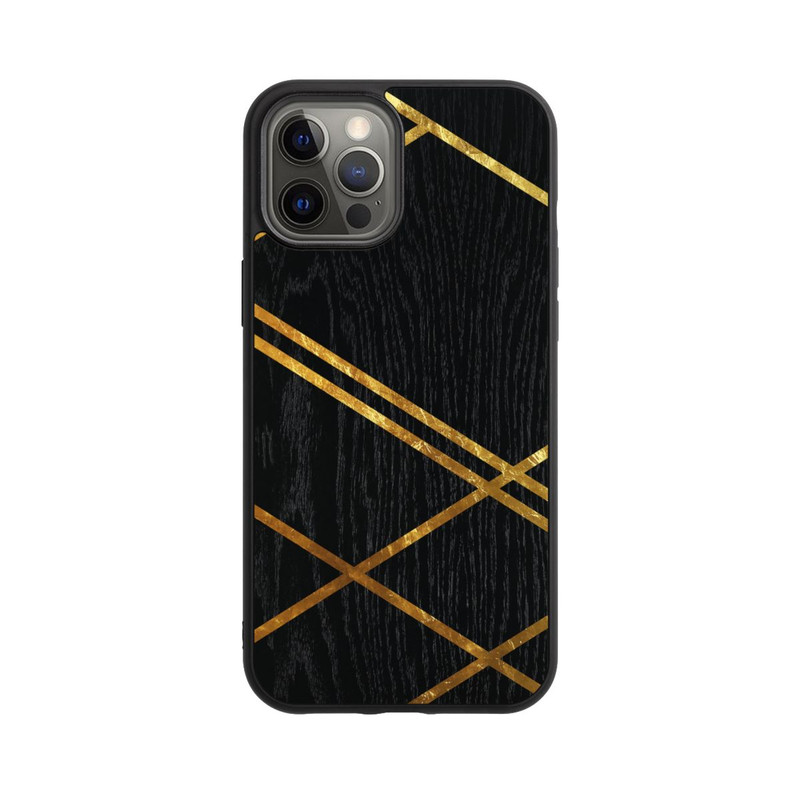 iPhone 12 Pro Max Base Case Schwarzes geometrisches Muster Goldene Streifen