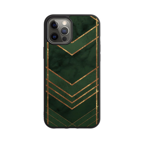 Apple iPhone 12 Pro Max Base Case Dunkelgrün gemustert Goldene Streifen