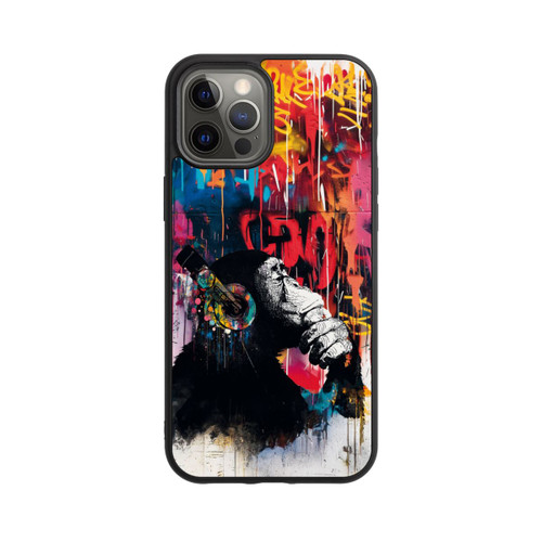 Apple iPhone 12 Pro Max Base Case Affe Stereo Kopfhörer Graffiti Street Art Blau