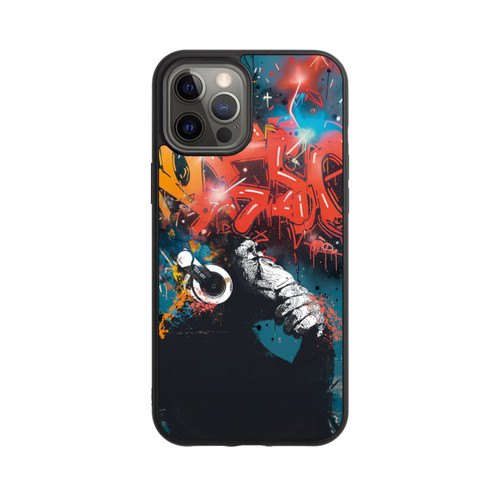 Apple iPhone 12 Pro Max Base Case Affe Stereo Kopfhörer Graffiti Street Art