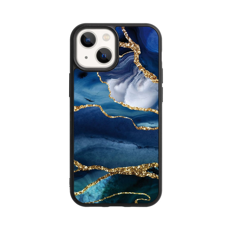 iPhone 13 Mini Base Case  Blauer Marmor Gold Glitzer Look