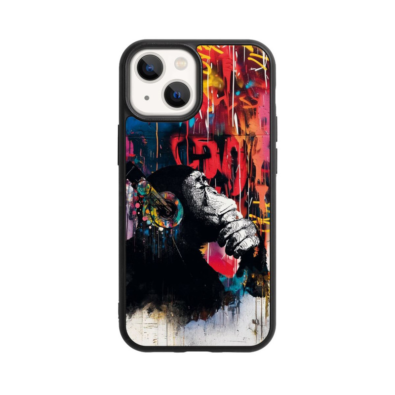 iPhone 13 Mini Base Case Affe Stereo Kopfhörer Graffiti Street Art Blau