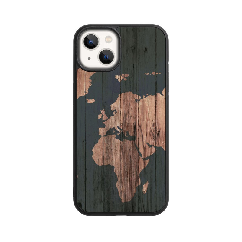 iPhone 13 Base Case Wooden World Map