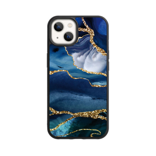 Apple iPhone 13 Base Case  Blauer Marmor Gold Glitzer Look