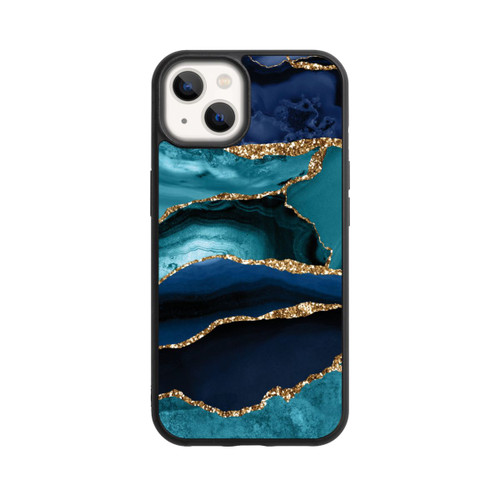 Apple iPhone 13 Base Case Dark and Light Blue Marble Gold Glitter Look