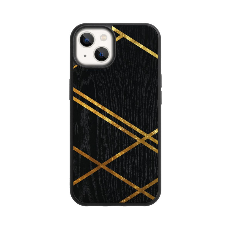 iPhone 13 Base Case Schwarzes geometrisches Muster Goldene Streifen