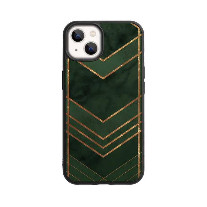 iPhone 13 Base Case Dunkelgrün gemustert Goldene Streifen