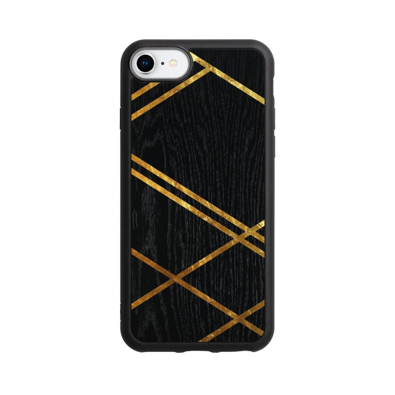 iPhone SE 2022 Base Case Schwarzes geometrisches Muster Goldene Streifen