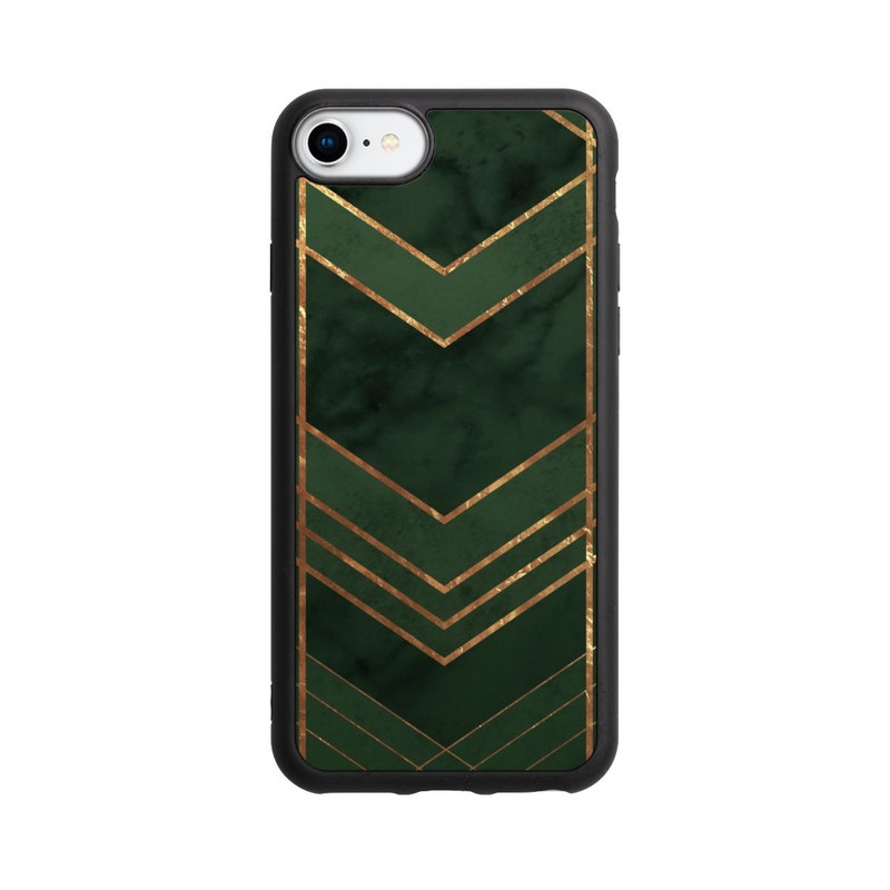 iPhone SE 2022 Base Case Dunkelgrün gemustert Goldene Streifen