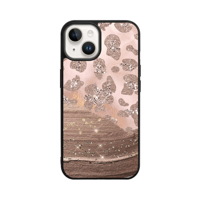 iPhone 14 Base Case Silberner Leoparden Glitzerlook