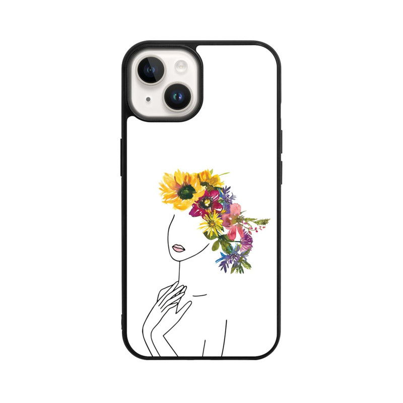iPhone 14 Base Case Line Art Frau mit Blumenkrone