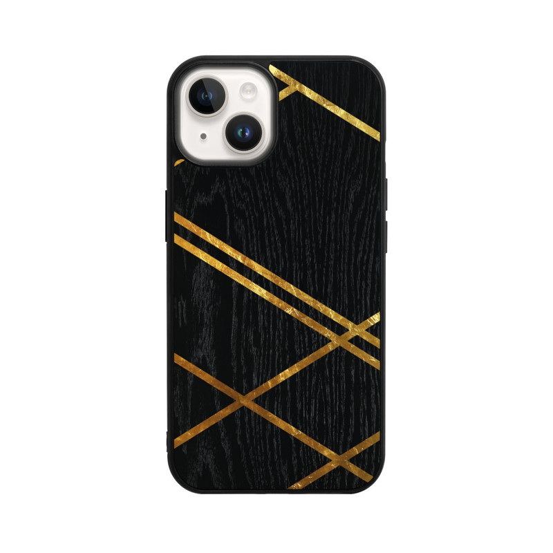iPhone 14 Base Case Schwarzes geometrisches Muster Goldene Streifen