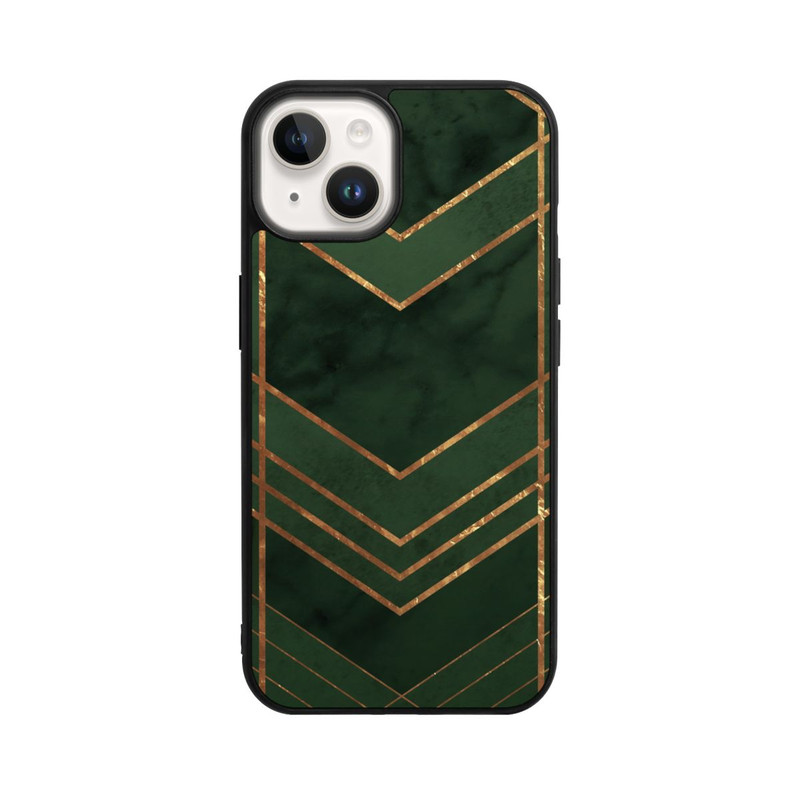 iPhone 14 Base Case Dunkelgrün gemustert Goldene Streifen