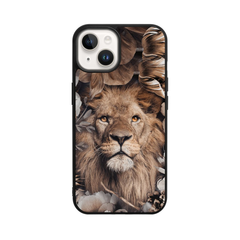 iPhone 14 Base Case Löwe Blumenrahmen Beige