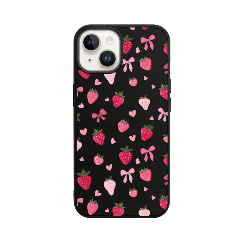iPhone 14 Base Case Erdbeer Herz Schleifen Pink Muster Transparent