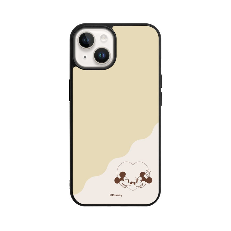 iPhone 14 Base Case Mickey and Minnie Love Heart Beige