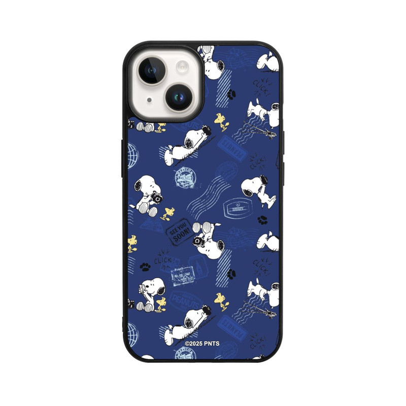 iPhone 14 Base Case Peanuts Travel Stamps Pattern Blue
