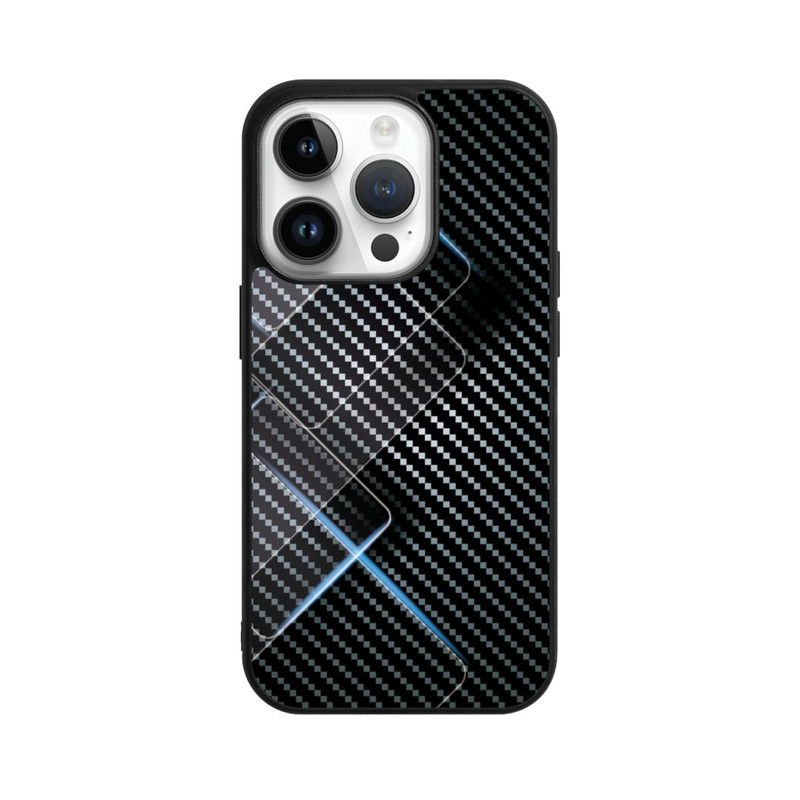 iPhone 14 Pro Base Case Blaue Linien auf Karbon