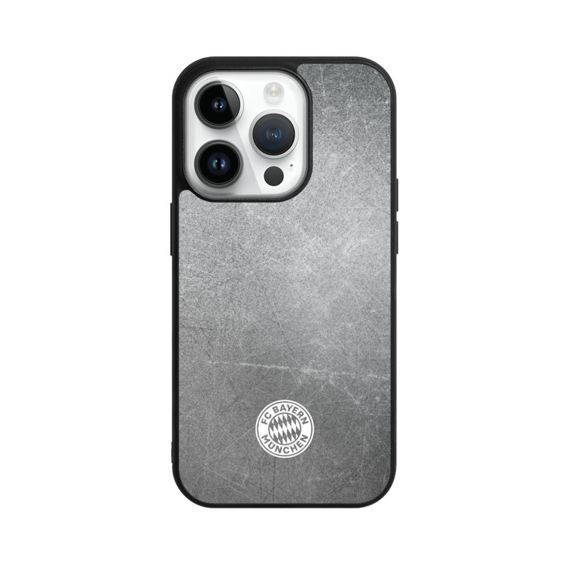 iPhone 14 Pro Base Case Klassisches FCB Logo Klein - Weiß auf Metalllook