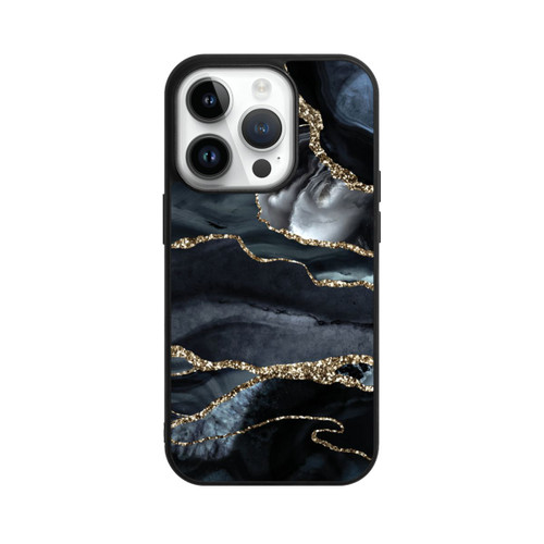 Apple iPhone 14 Pro Base Case Dunkler Marmor Gold Glitzerlook