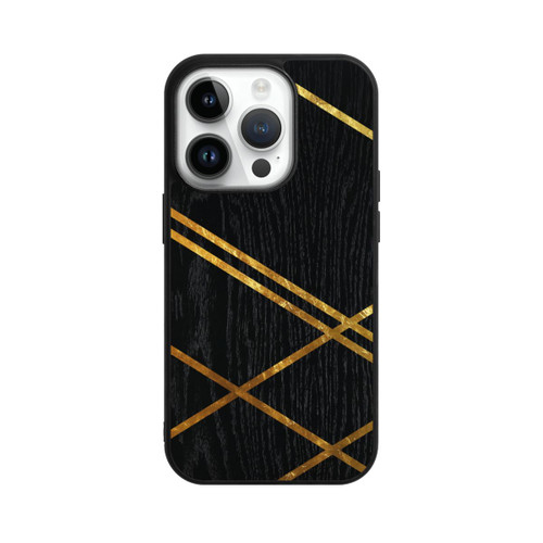 Apple iPhone 14 Pro Base Case Schwarzes geometrisches Muster Goldene Streifen