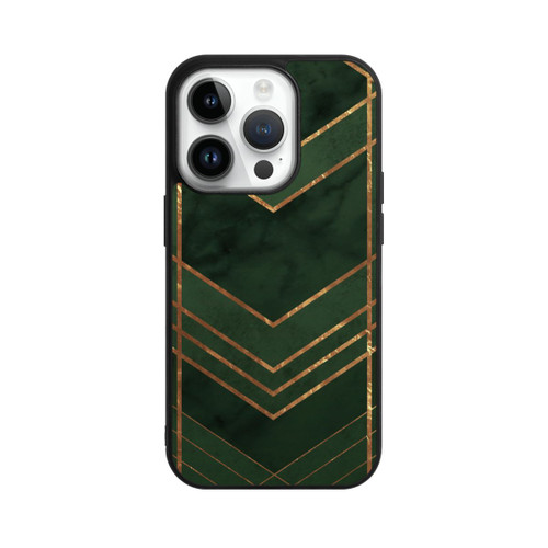 Apple iPhone 14 Pro Base Case Dunkelgrün gemustert Goldene Streifen
