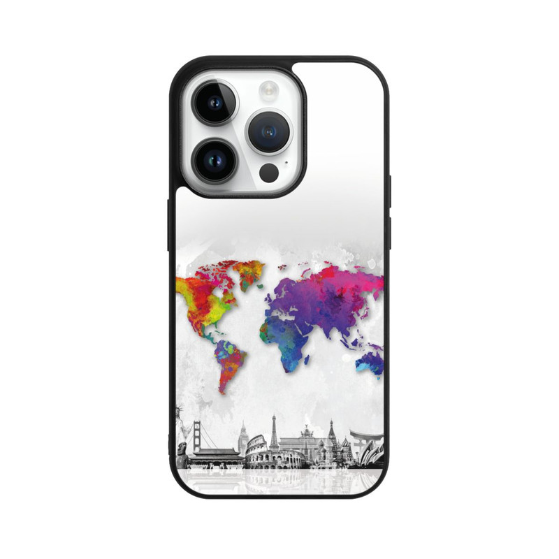 iPhone 14 Pro Base Case Weltkarte mit Skyline