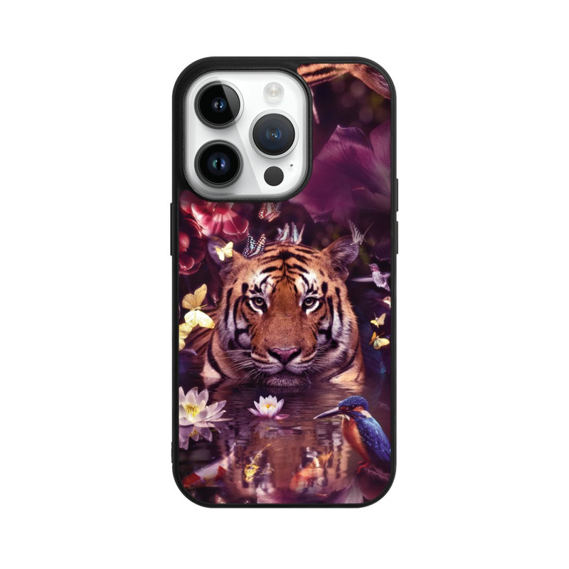 iPhone 14 Pro Base Case Tiger Blumenrahmen