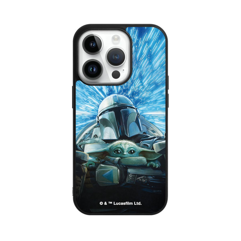 iPhone 14 Pro Base Case Grogu und Mando fliegen blau
