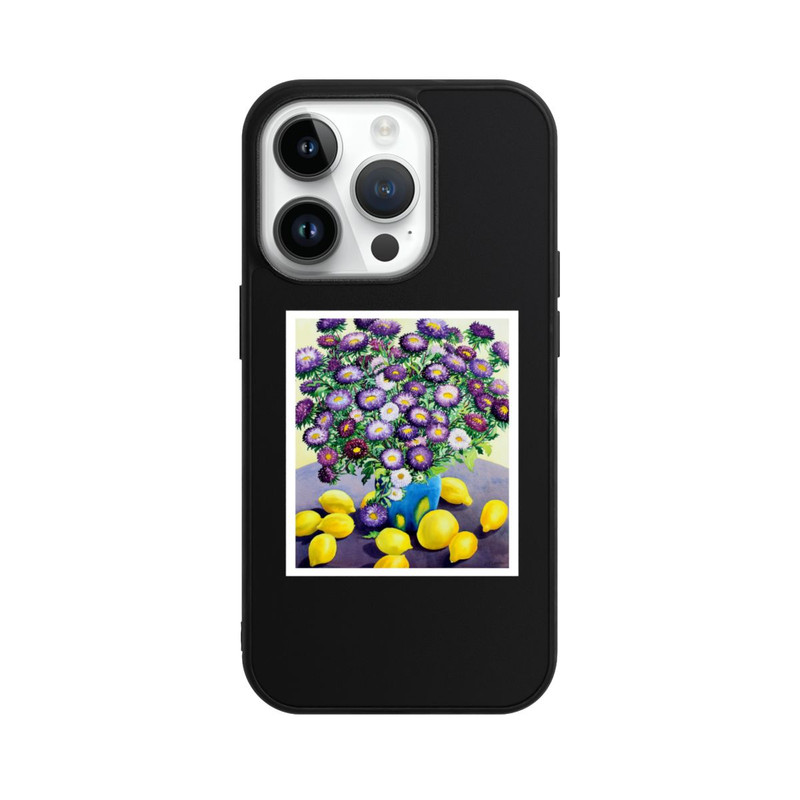 iPhone 14 Pro Base Case Purple Asters and Lemons by Christopher Ryland