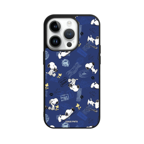 Apple iPhone 14 Pro Base Case Peanuts Travel Stamps Pattern Blue