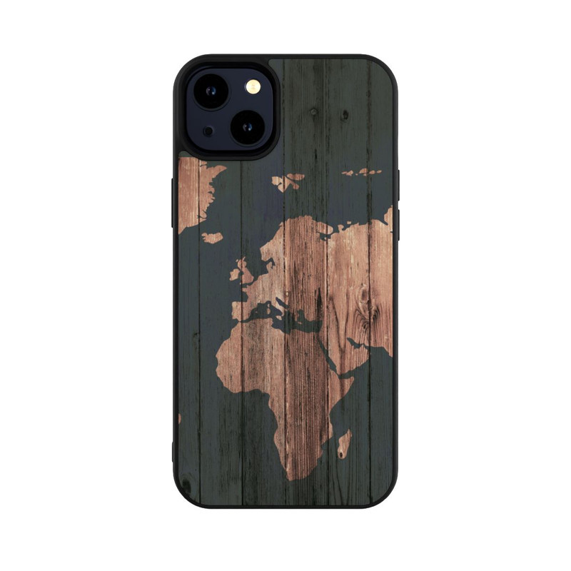 iPhone 14 Plus Base Case Wooden World Map