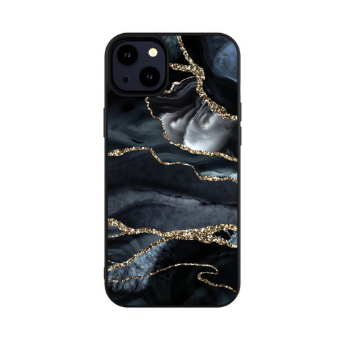 Apple iPhone 14 Plus Base Case Dunkler Marmor Gold Glitzerlook