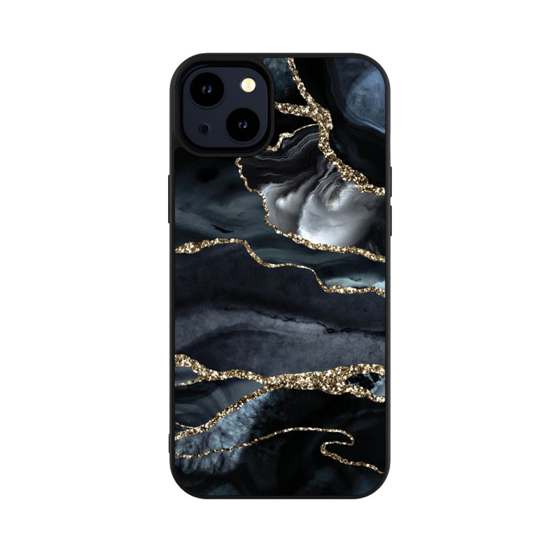 iPhone 14 Plus Base Case Dunkler Marmor Gold Glitzerlook