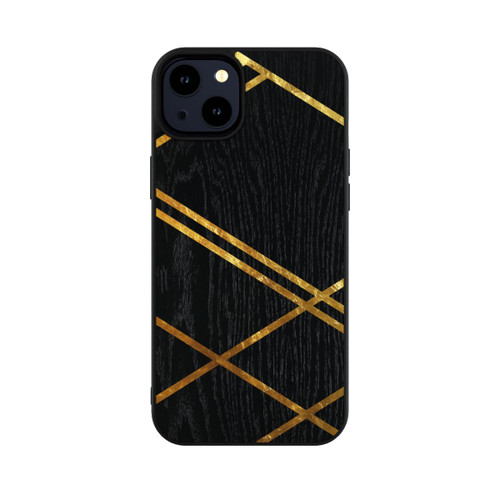 Apple iPhone 14 Plus Base Case Schwarzes geometrisches Muster Goldene Streifen