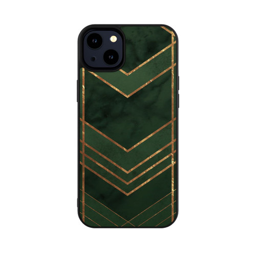 Apple iPhone 14 Plus Base Case Dunkelgrün gemustert Goldene Streifen