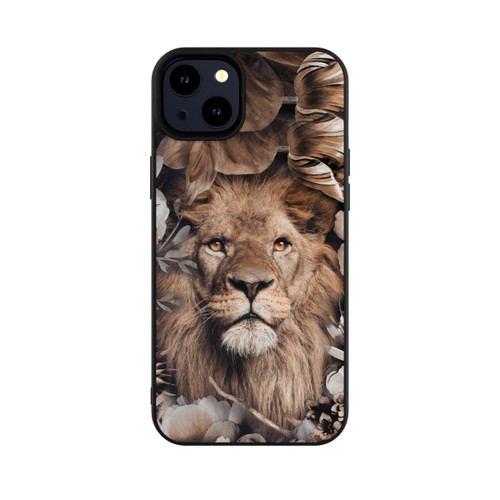 Apple iPhone 14 Plus Base Case Löwe Blumenrahmen Beige