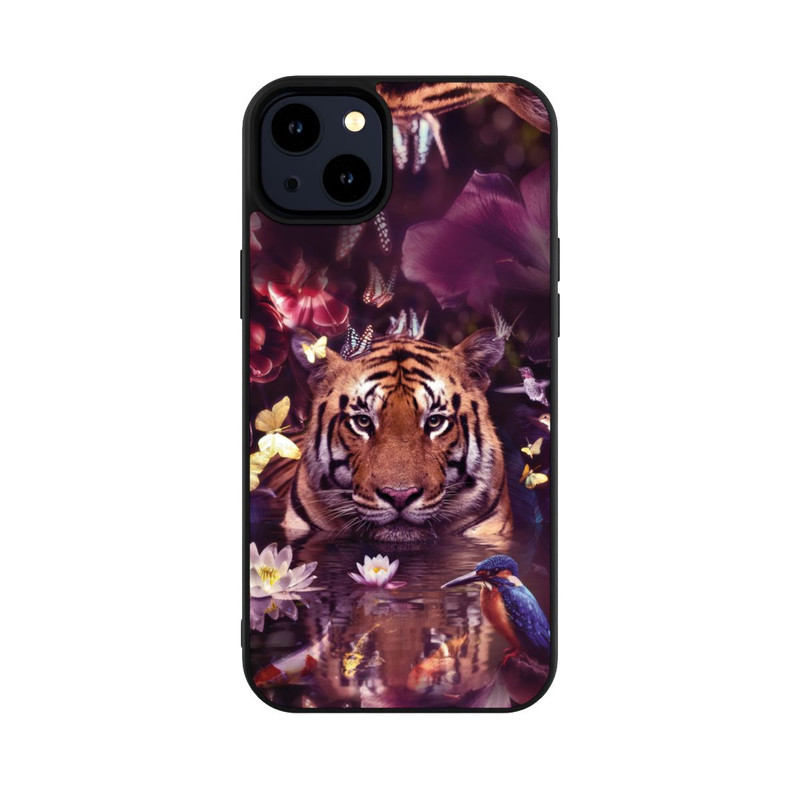 iPhone 14 Plus Base Case Tiger Blumenrahmen