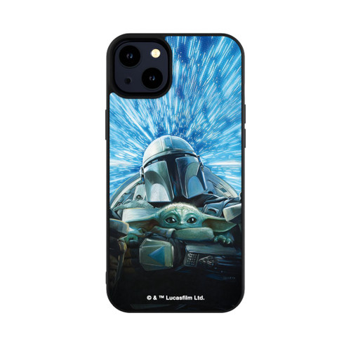 Apple iPhone 14 Plus Base Case Grogu und Mando fliegen blau