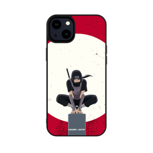 Apple iPhone 14 Plus Base Case Itachi Uchiha Symbol Roter Hintergrund