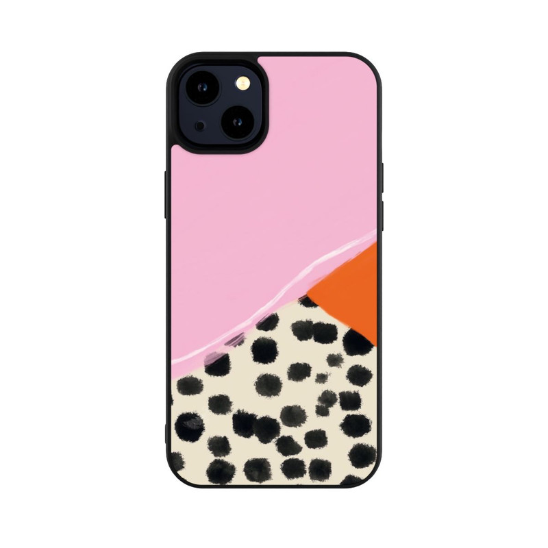 iPhone 14 Plus Base Case Rosa und Orange Gepunkteter Hintergrund