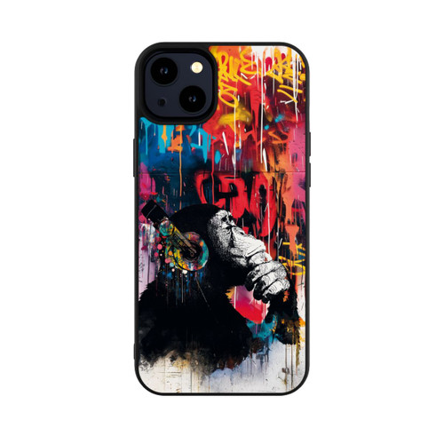 Apple iPhone 14 Plus Base Case Affe Stereo Kopfhörer Graffiti Street Art Blau
